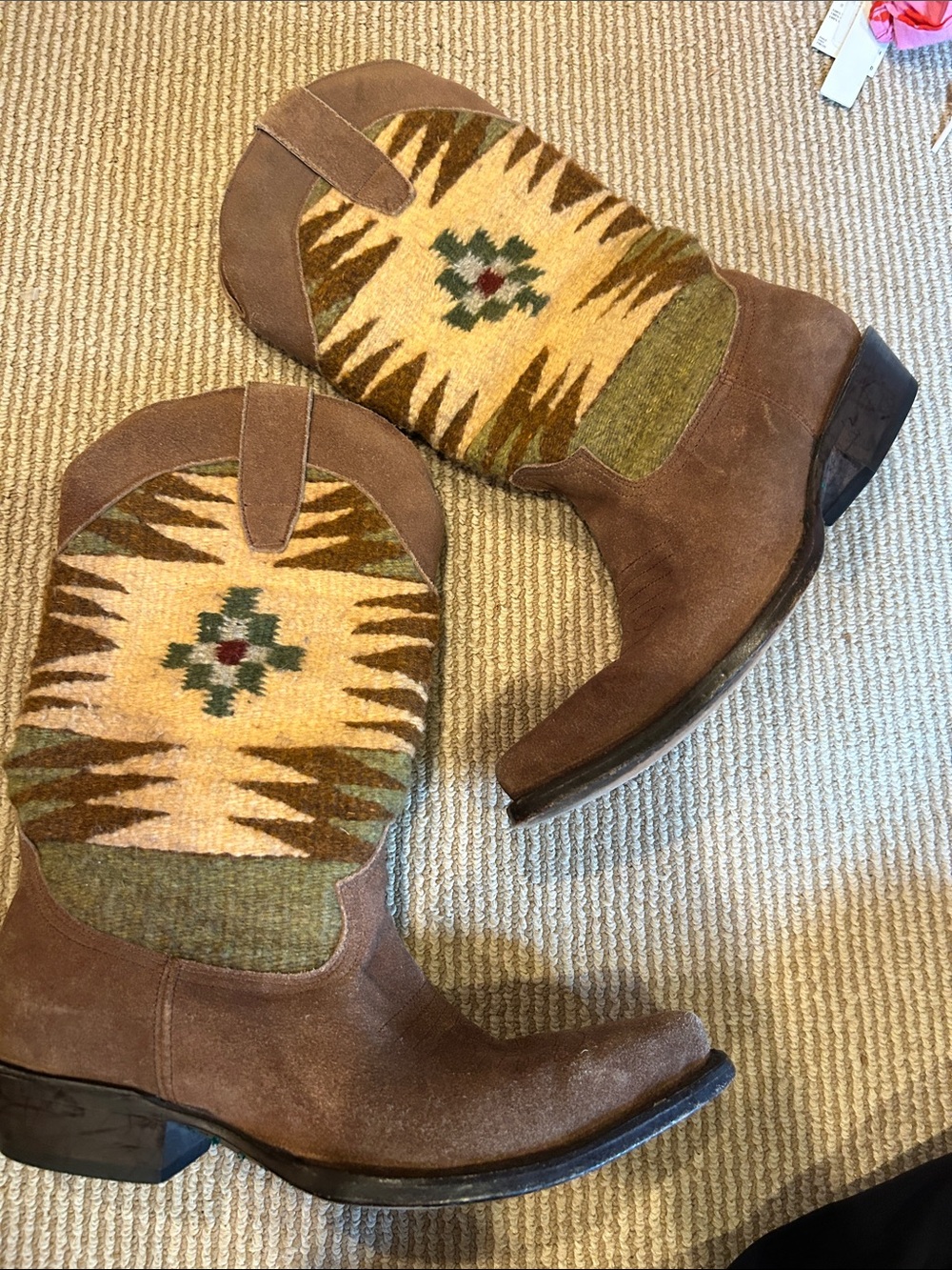 ANTHRO matisse wool AZTEC Brown Suede Western Boots Panel size 8.5